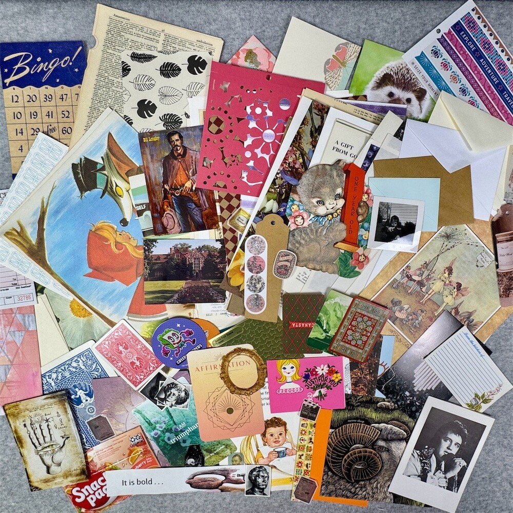 2 LBS Ephemera & Junk Journal Supply Lot Vintage New & Handmade Mystery Pack